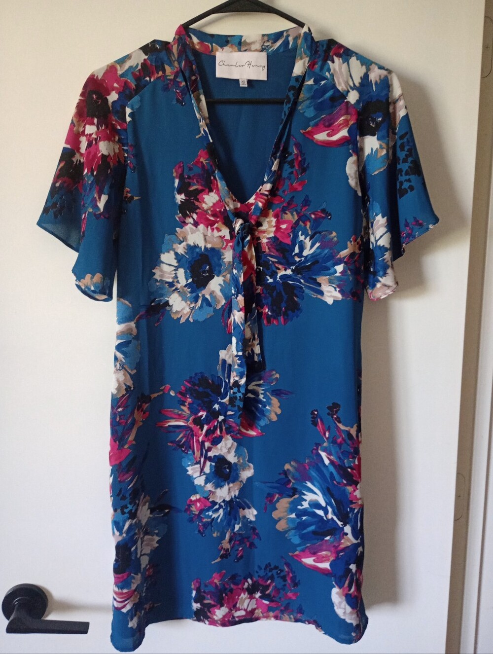 Dark Teal Floral Mini Dress by Charles Henry Size XS